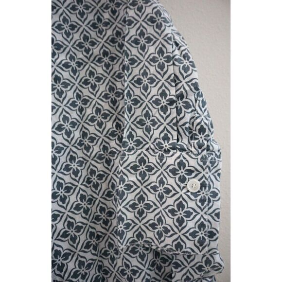 Zara Women Sz XS White/Gray Floral Allover Print Button-Up Long Linen Shirt - Picture 6 of 9